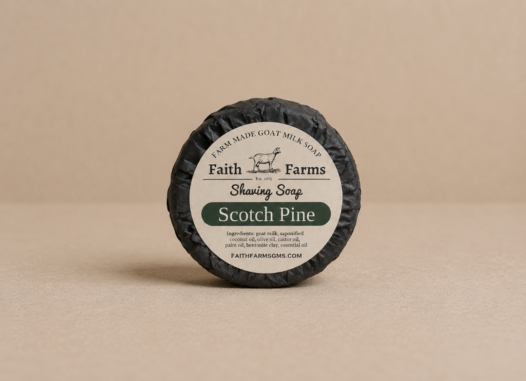 Scotch Pine Shaving Soap on Beige Background