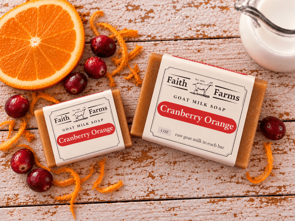 Cranberry Orange Goat Milk Soap - Faith Farms Goat Milk Soap travel size and full-size soap bars