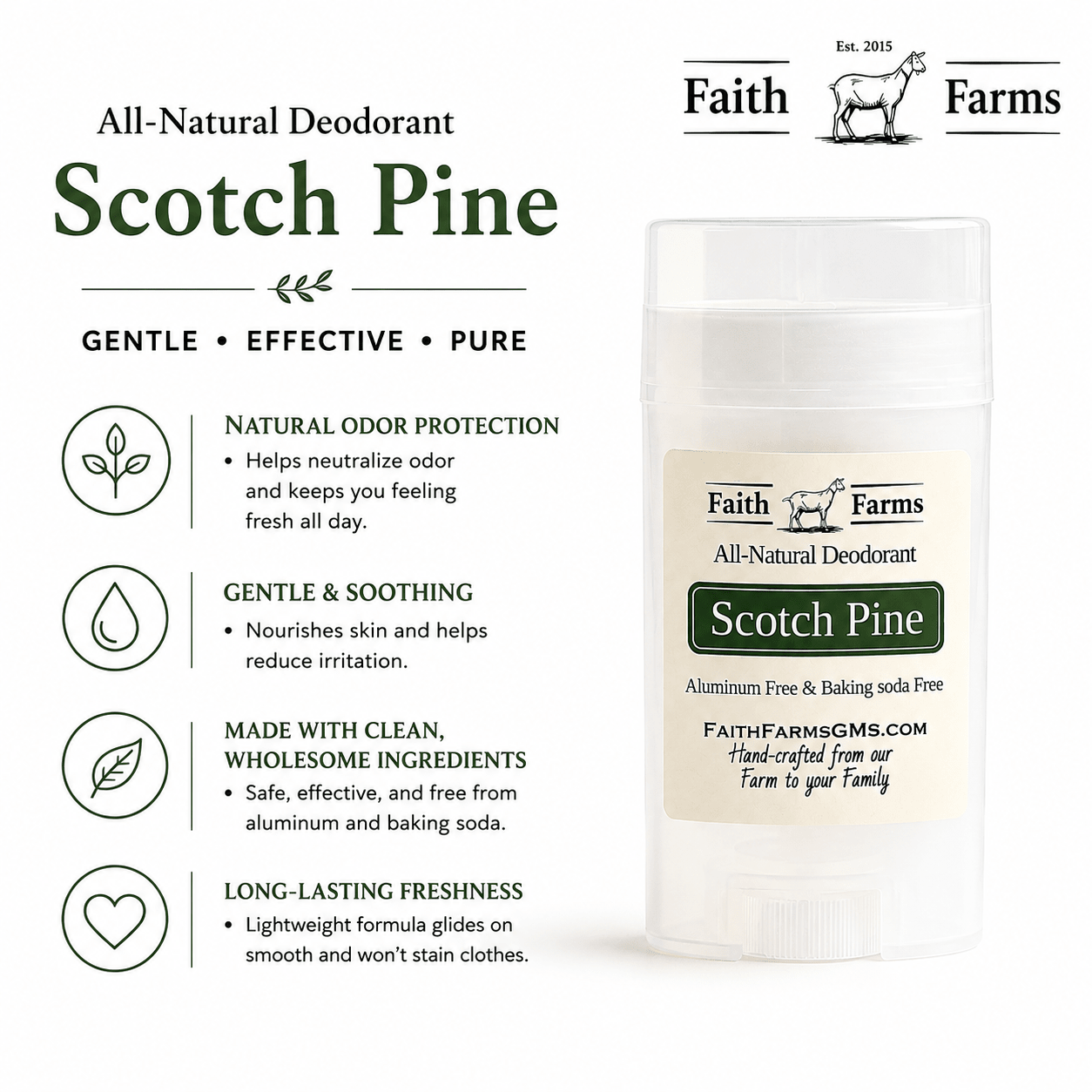 Scotch Pine Natural Deodorant - Faith Farms Goat Milk Soap