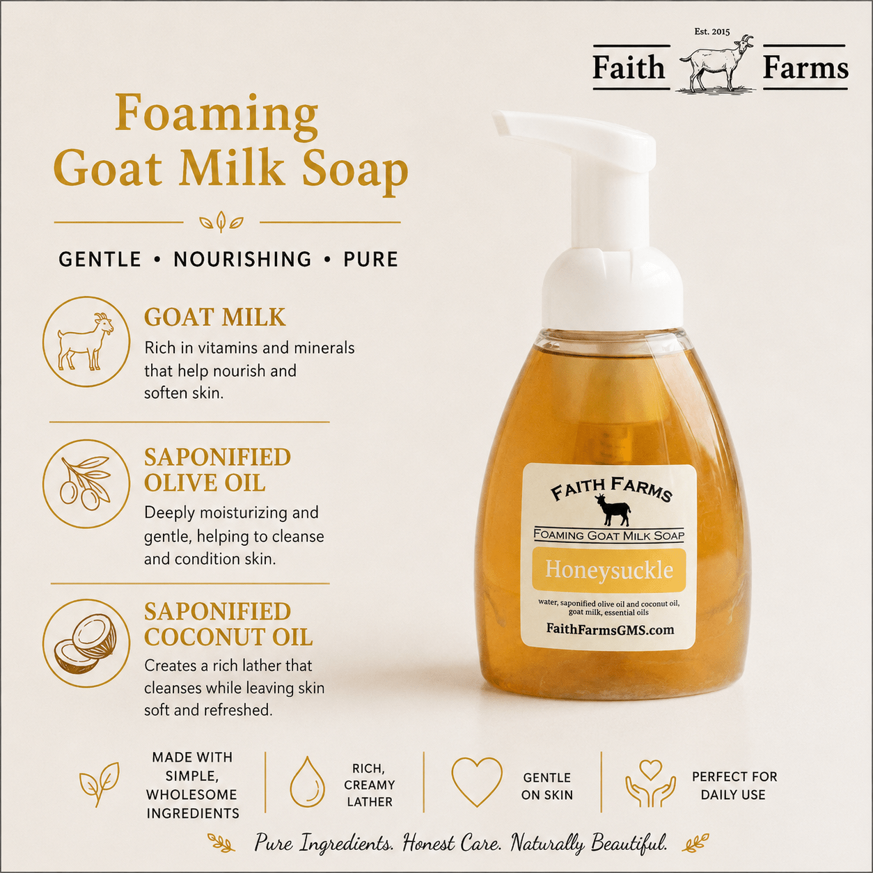 Honeysuckle Foaming Goat Milk Hand Soap - Faith Farms Goat Milk Soap