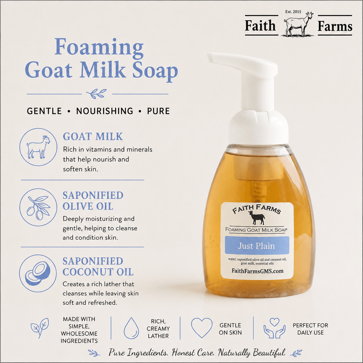 Just Plain Foaming Goat Milk Hand Soap - Faith Farms Goat Milk Soap