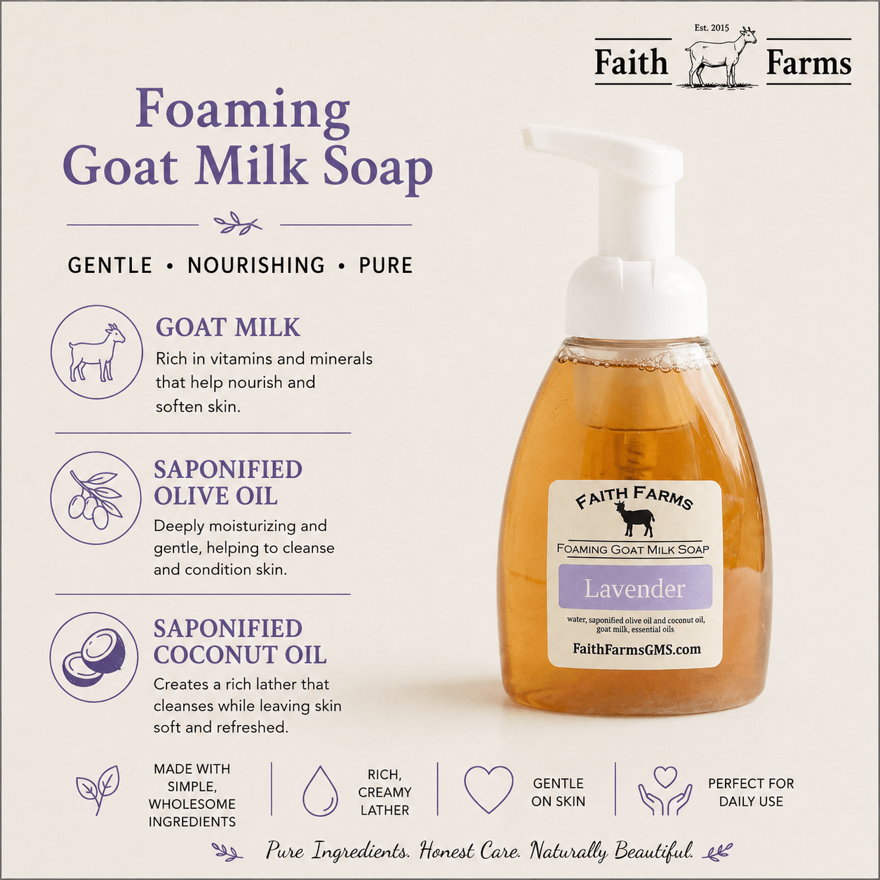 Lavender Foaming Goat Milk Hand Soap - Faith Farms Goat Milk Soap