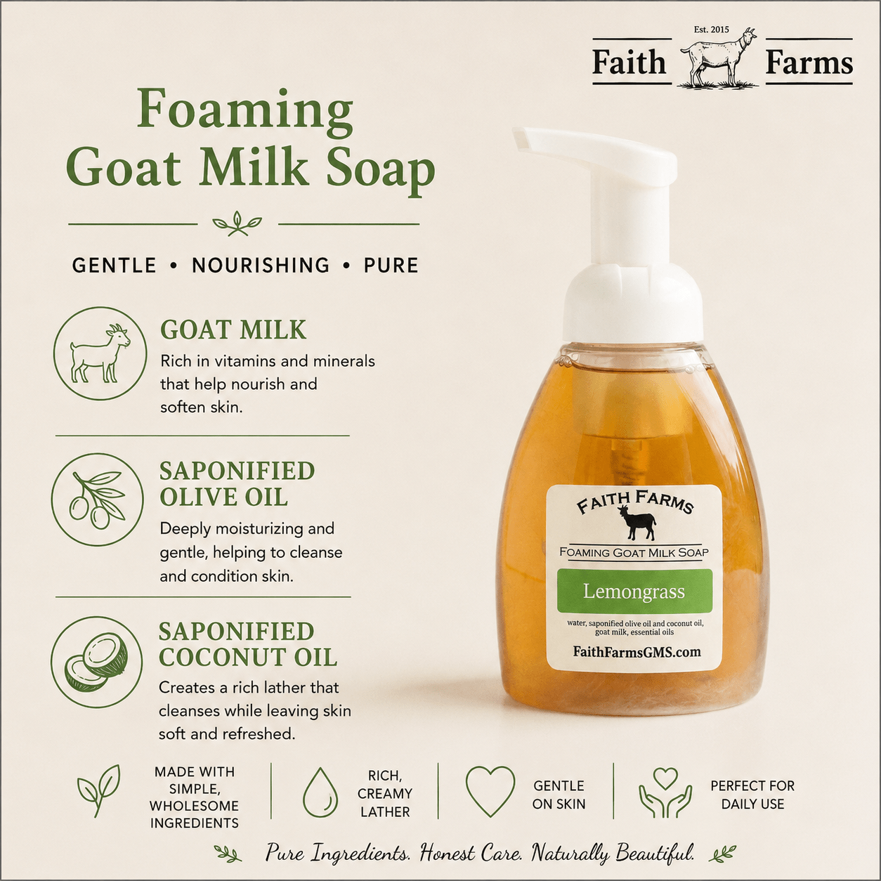 Lemongrass Foaming Goat Milk Hand Soap - Faith Farms Goat Milk Soap