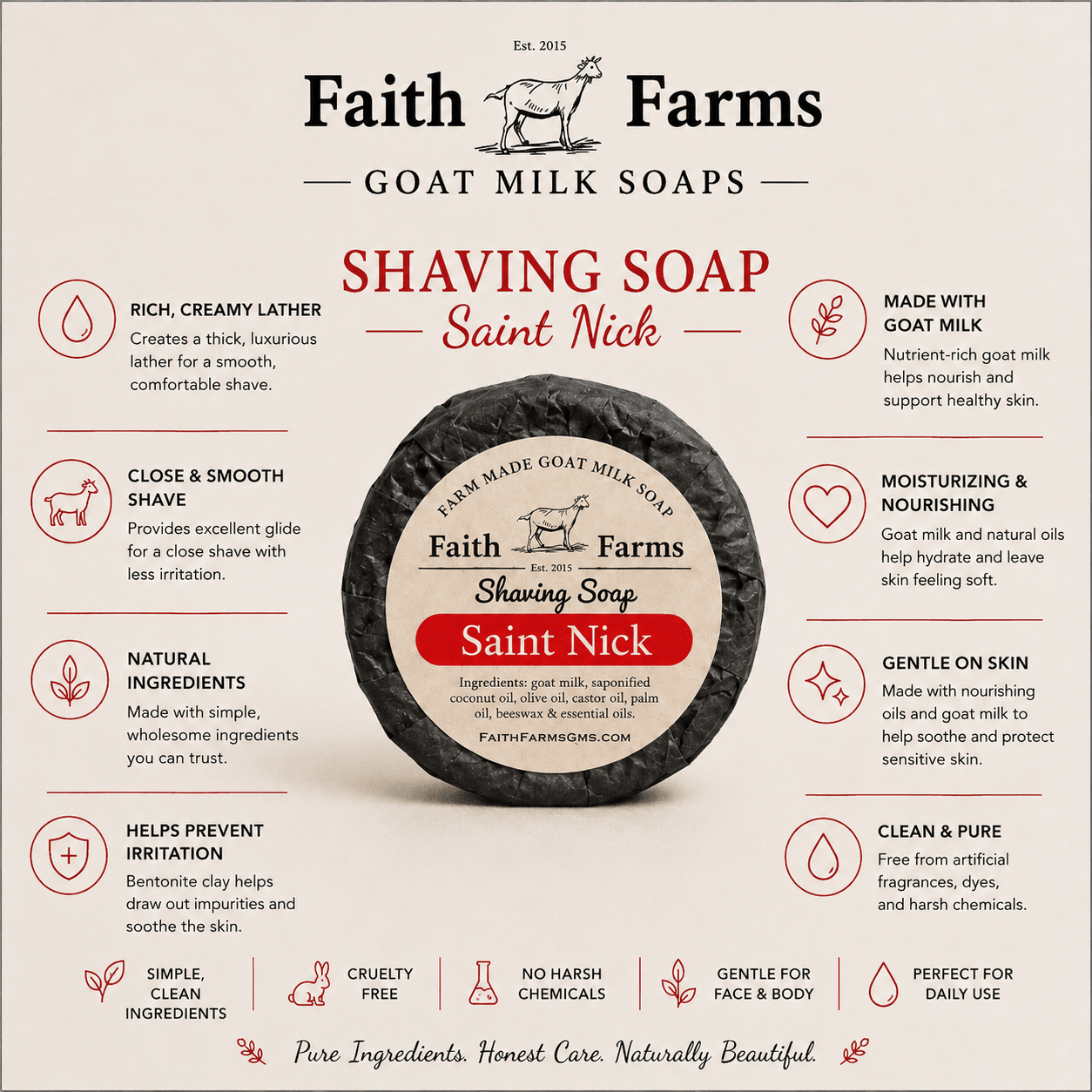 Saint Nick Men's Goat Milk Shaving Soap - Faith Farms Goat Milk Soap