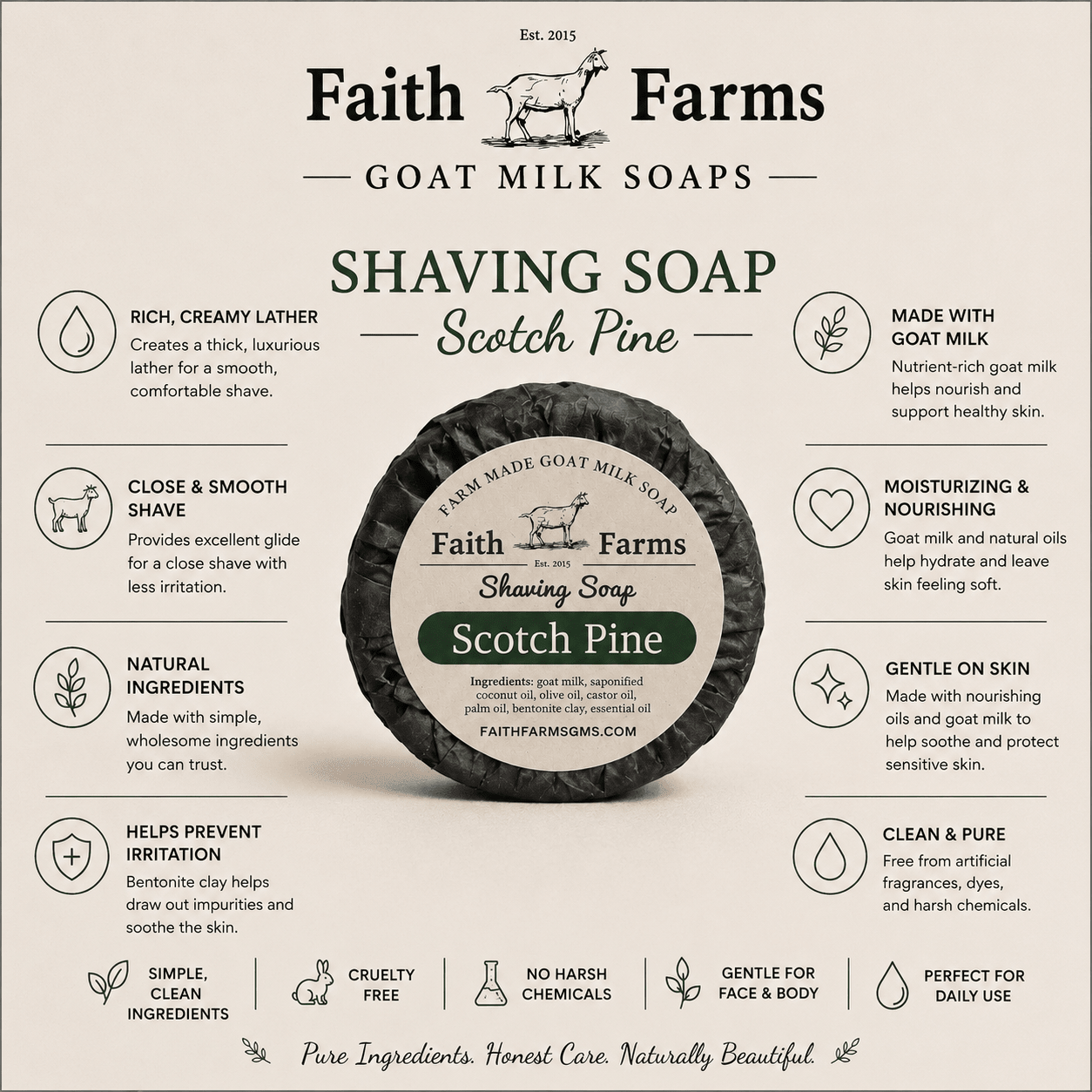 Scotch Pine Men's Goat Milk Shaving Soap - Faith Farms Goat Milk Soap