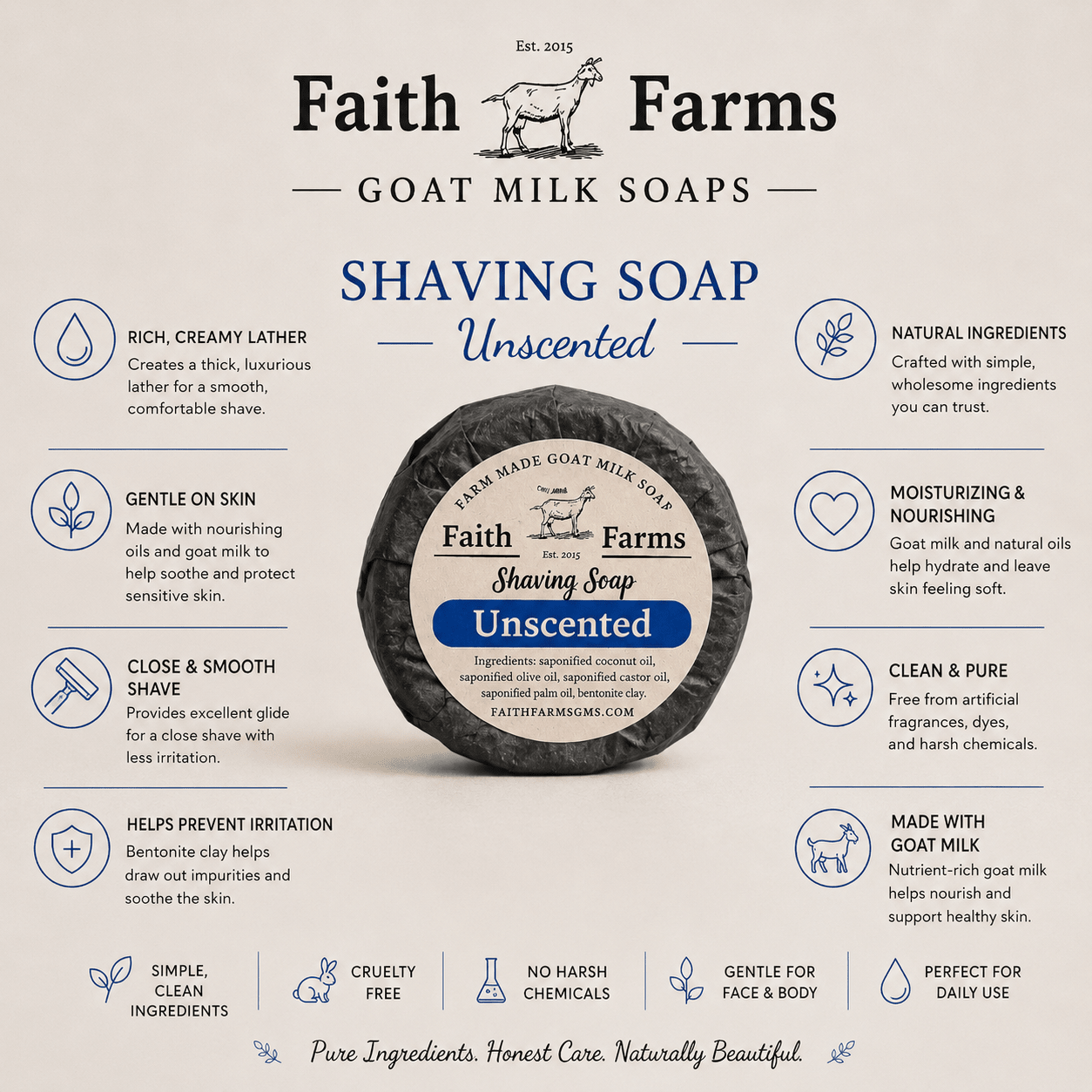 Unscented Men's Goat Milk Shaving Soap - Faith Farms Goat Milk Soap