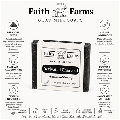 Activated Charcoal Goat Milk Soap (Unscented) - Faith Farms Goat Milk Soap