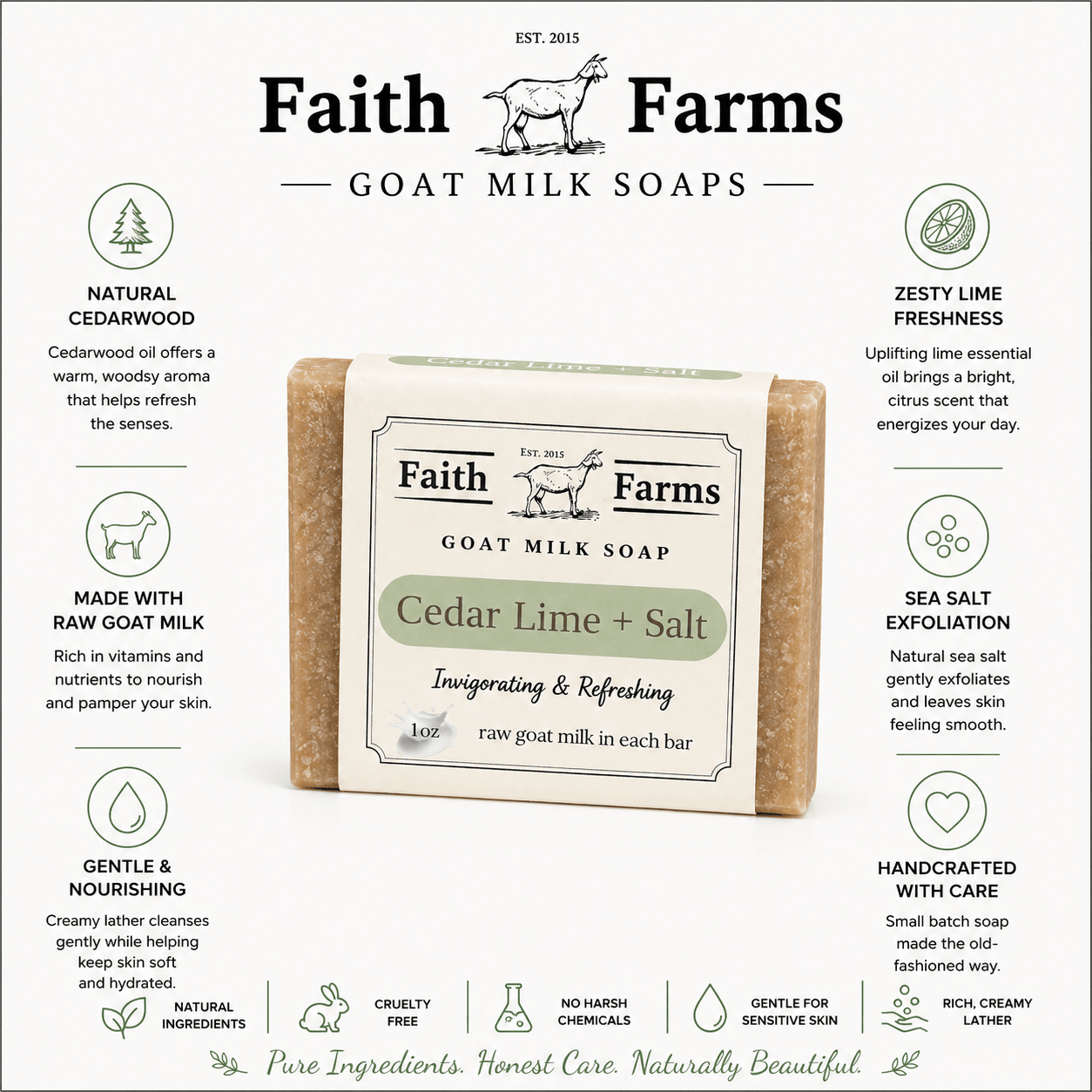 Cedar Lime + Salt Goat Milk Soap - Faith Farms Goat Milk Soap