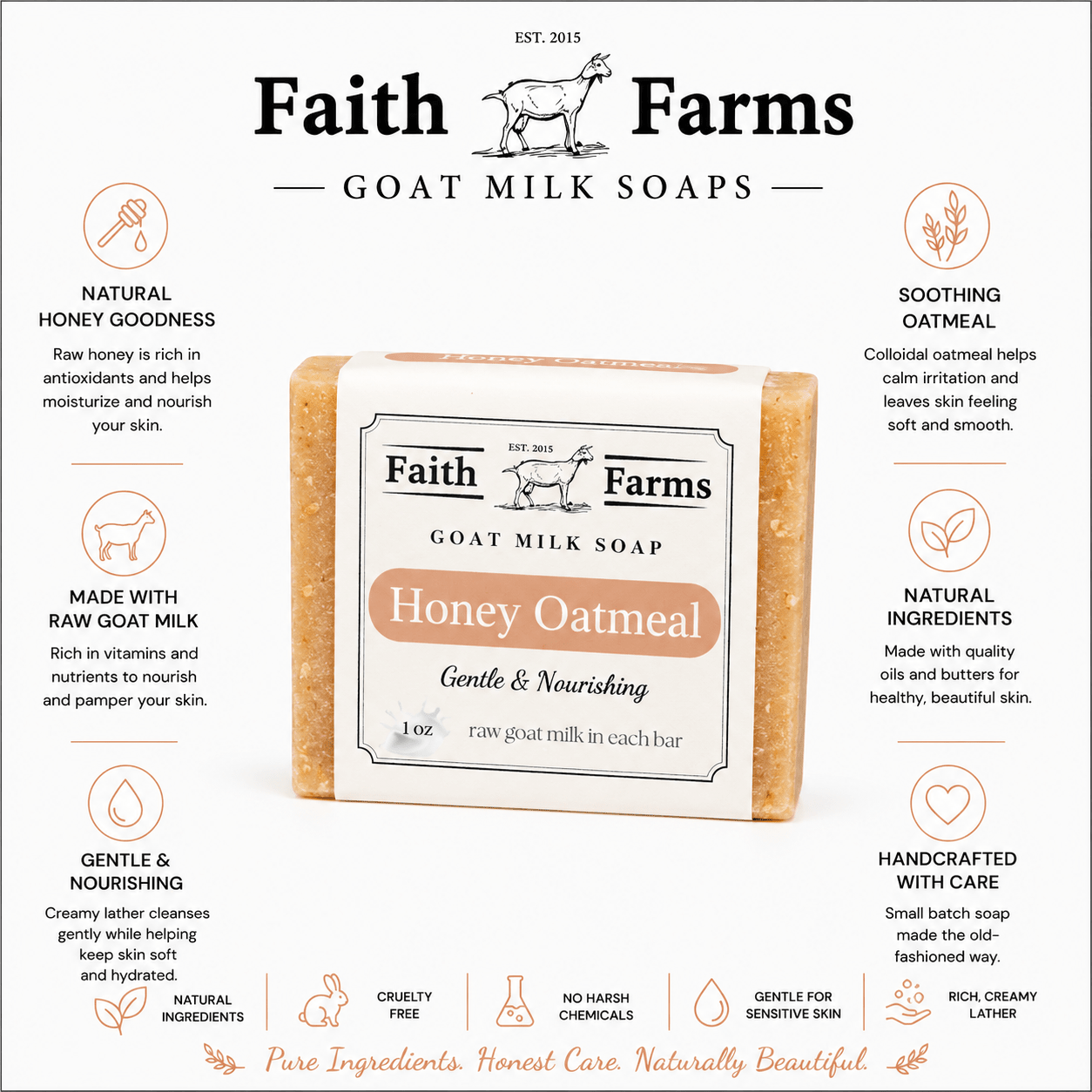 Honey Oatmeal Goat Milk Soap (Scented) - Faith Farms Goat Milk Soap
