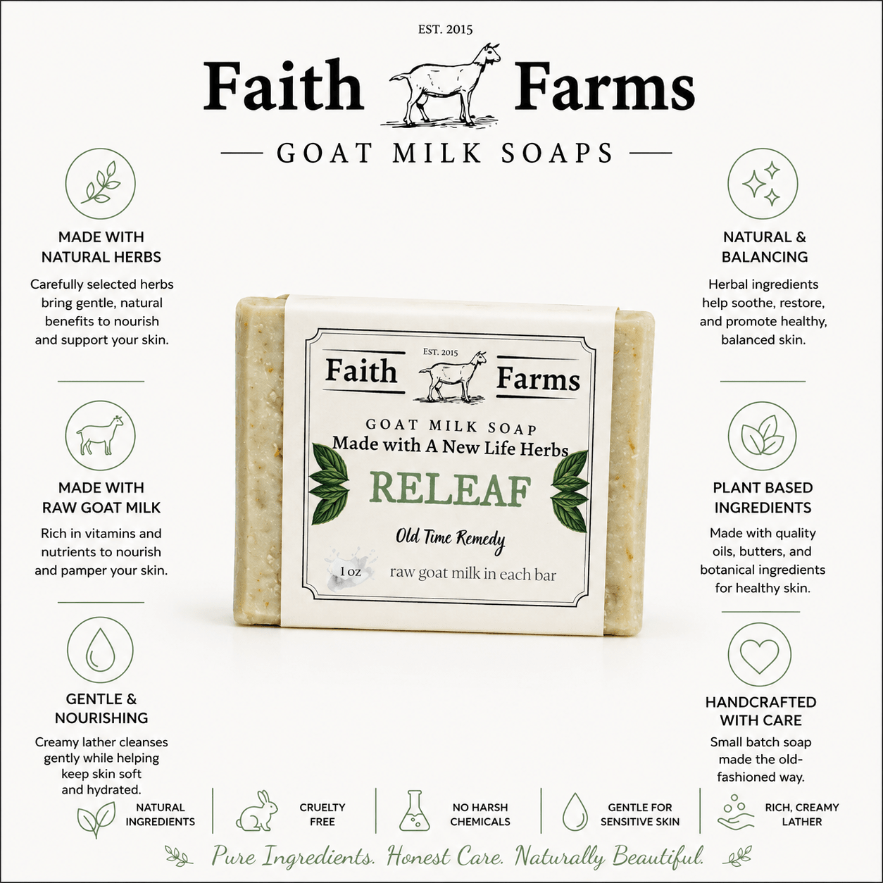 Releaf Goat Milk Soap (Unscented) - Faith Farms Goat Milk Soap