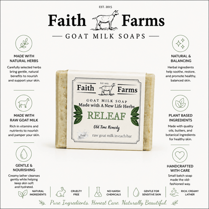Releaf Goat Milk Soap (Unscented) - Faith Farms Goat Milk Soap