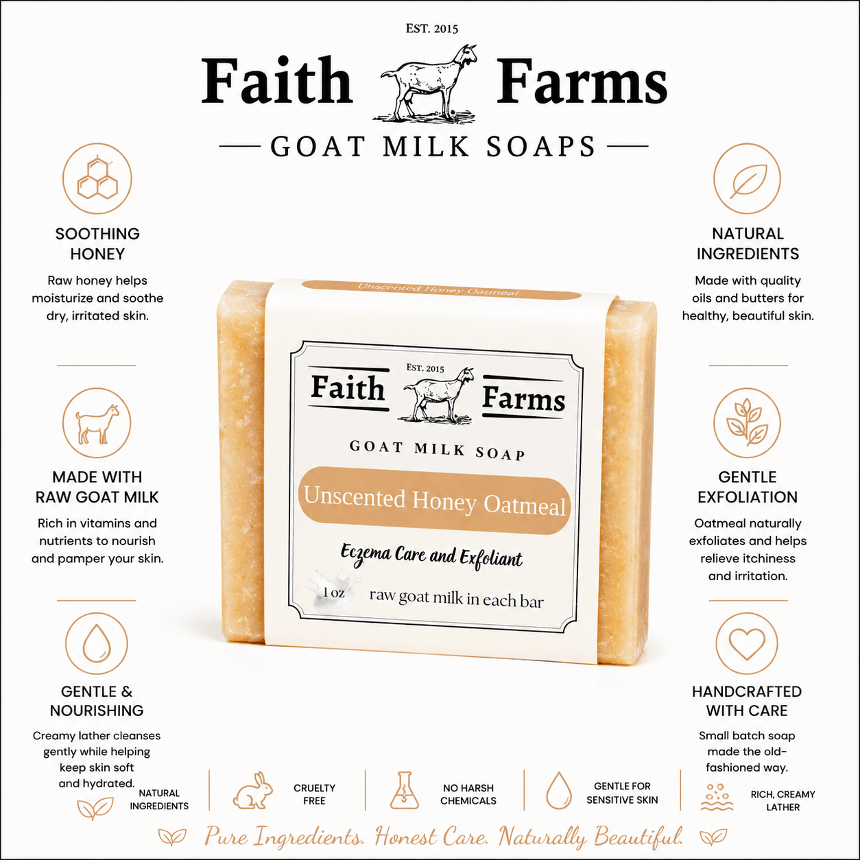 Honey Oatmeal Goat Milk Soap (Unscented) - Faith Farms Goat Milk Soap