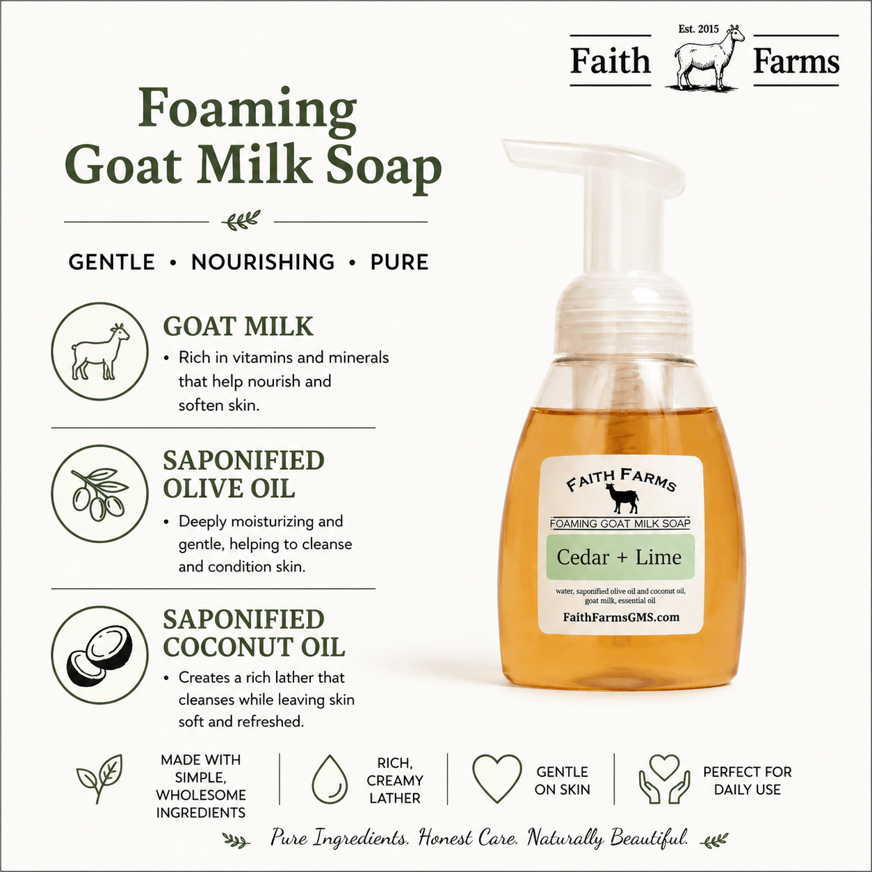 Cedar Lime Foaming Goat Milk Hand Soap - Faith Farms Goat Milk Soap