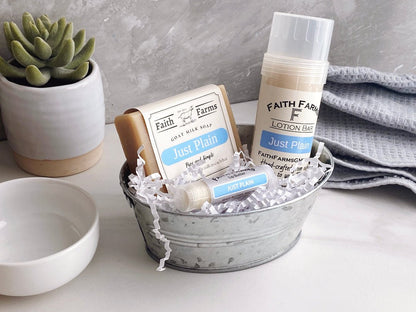 Just Plain Gift Set - Tin Bucket - Faith Farms Goat Milk Soap