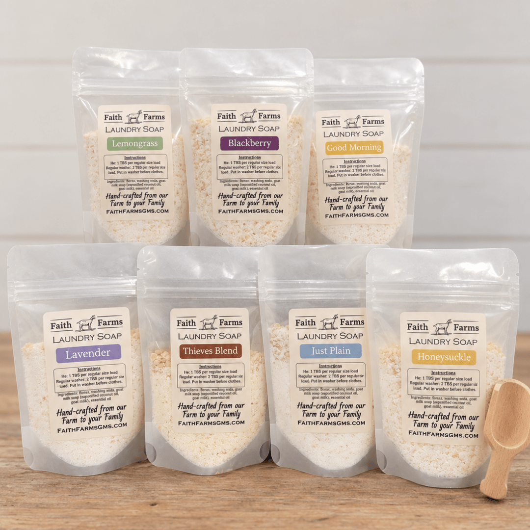 Laundry Soap Sample Variety Bundle + free Scoop - Faith Farms Goat Milk Soap