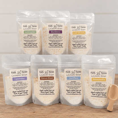 Laundry Soap Sample Variety Bundle + free Scoop - Faith Farms Goat Milk Soap