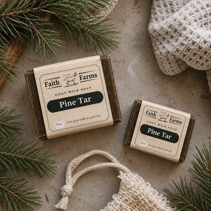 Pine Tar Goat Milk Soap - Faith Farms Goat Milk Soap travel size soap, and full-size soap bars
