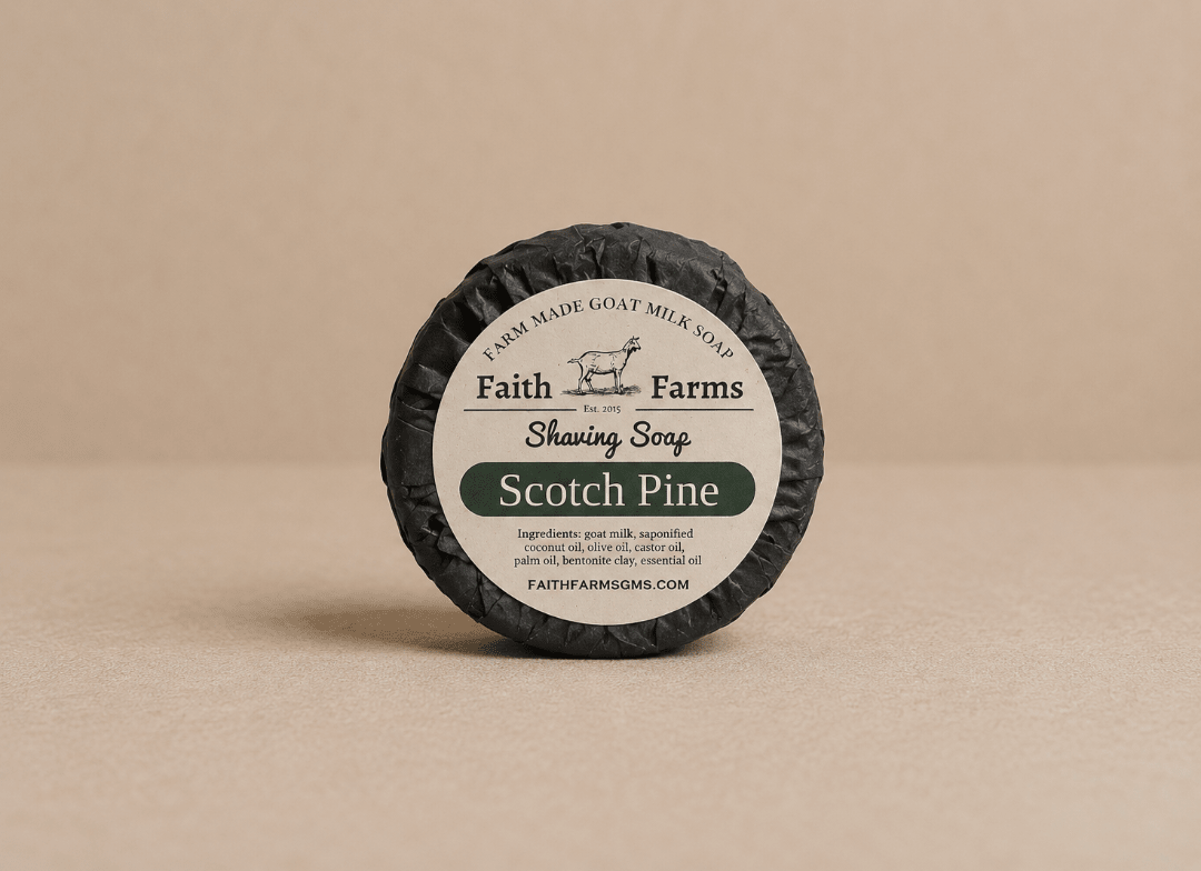 Scotch Pine Men's Goat Milk Shaving Soap with bentonite clay and woodsy pine scent